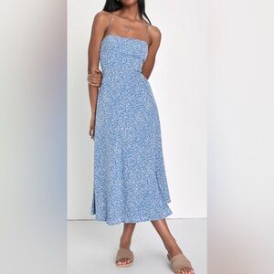 Lulu's Blue Floral Backless Dress